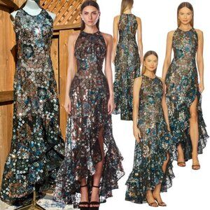 🆕 BRONX & BANCO🧿 NWOT Sicilia Blue Sequin Fluted Hem Maxi Dress Sz M US 6
